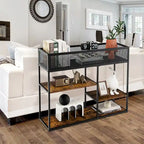 Black 4-Tier Narrow Console Table with Wire Basket