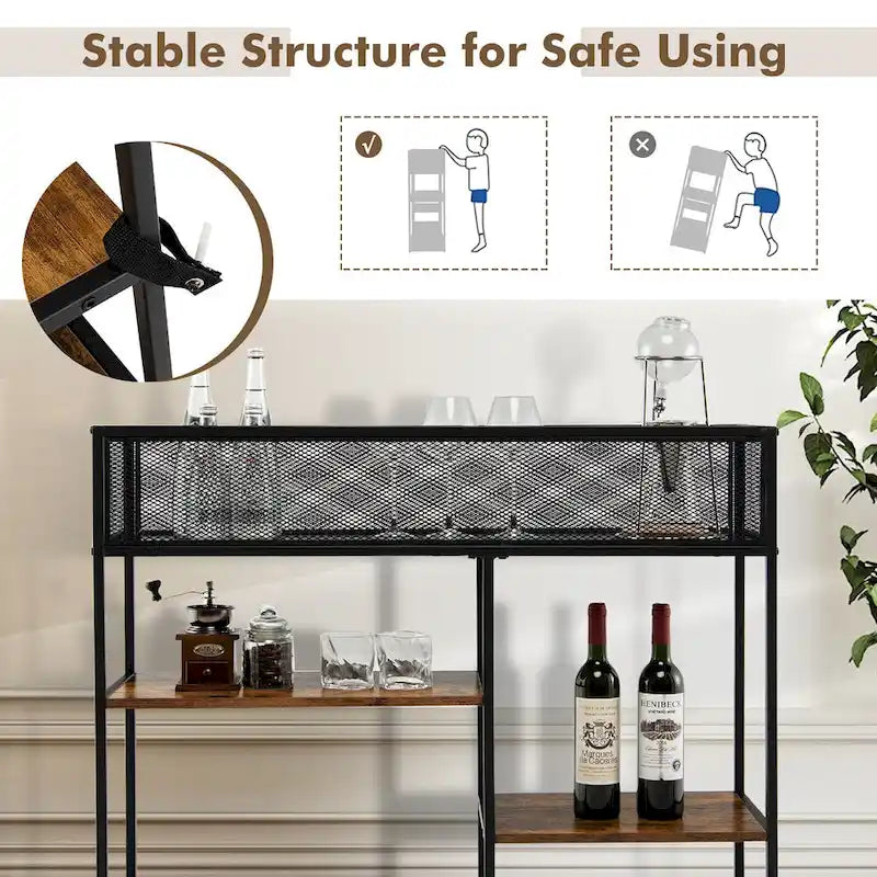Black 4-Tier Narrow Console Table with Wire Basket