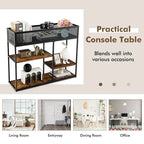 Black 4-Tier Narrow Console Table with Wire Basket