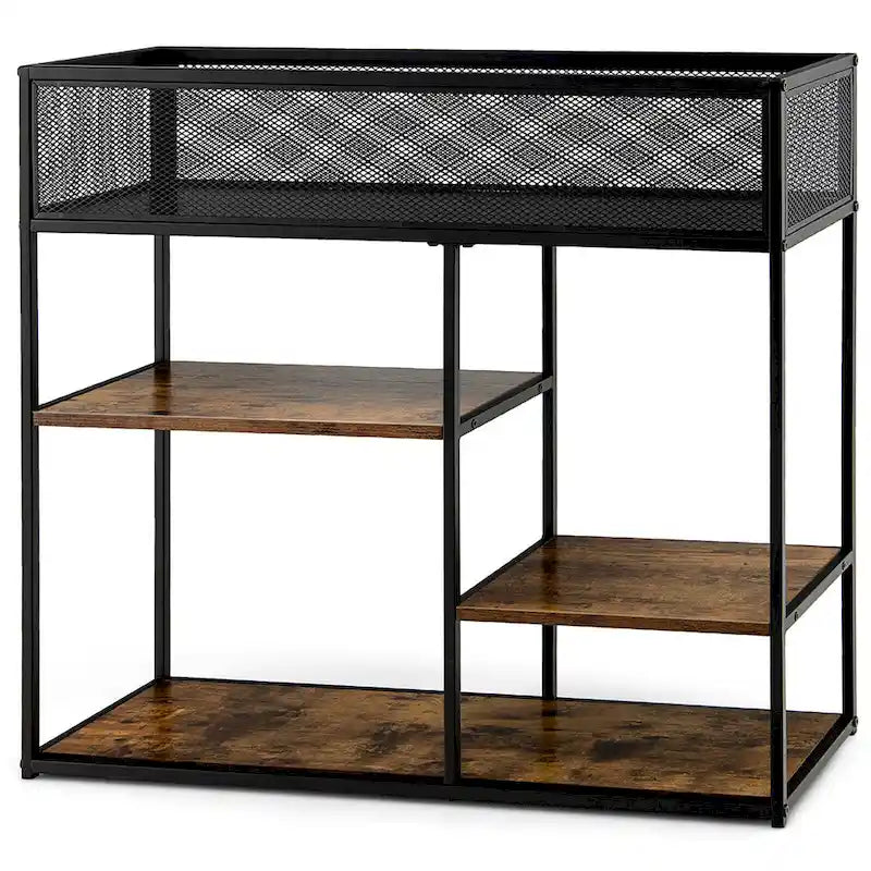 Black 4-Tier Narrow Console Table with Wire Basket