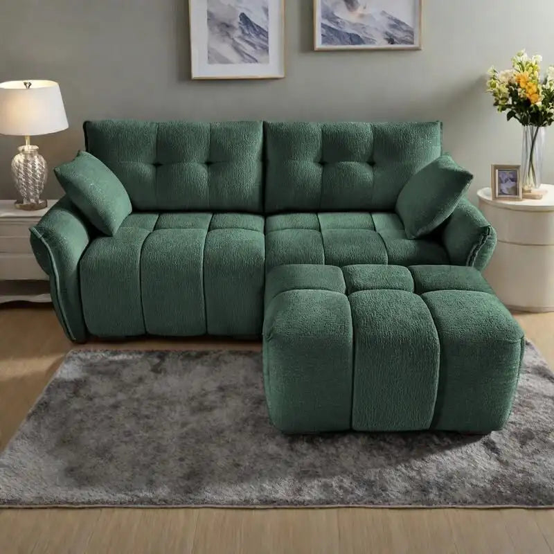 Green / White / Orange / Blue Chenille 2-Seater Sofa with Ottoman, 2-Seater