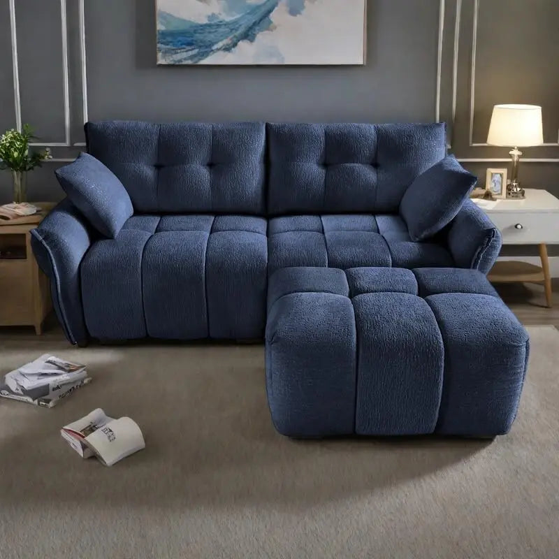 Green / White / Orange / Blue Chenille 2-Seater Sofa with Ottoman, 2-Seater