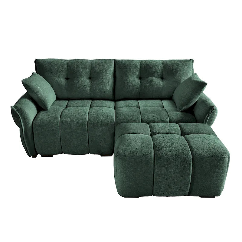 Green / White / Orange / Blue Chenille 2-Seater Sofa with Ottoman, 2-Seater