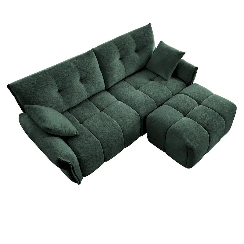Green / White / Orange / Blue Chenille 2-Seater Sofa with Ottoman, 2-Seater