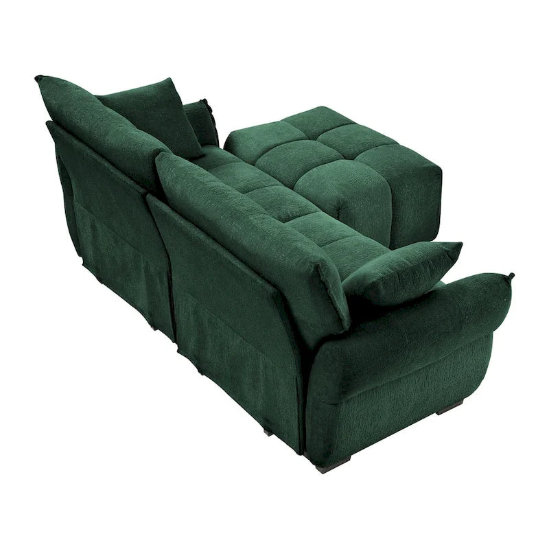 Green / White / Orange / Blue Chenille 2-Seater Sofa with Ottoman, 2-Seater