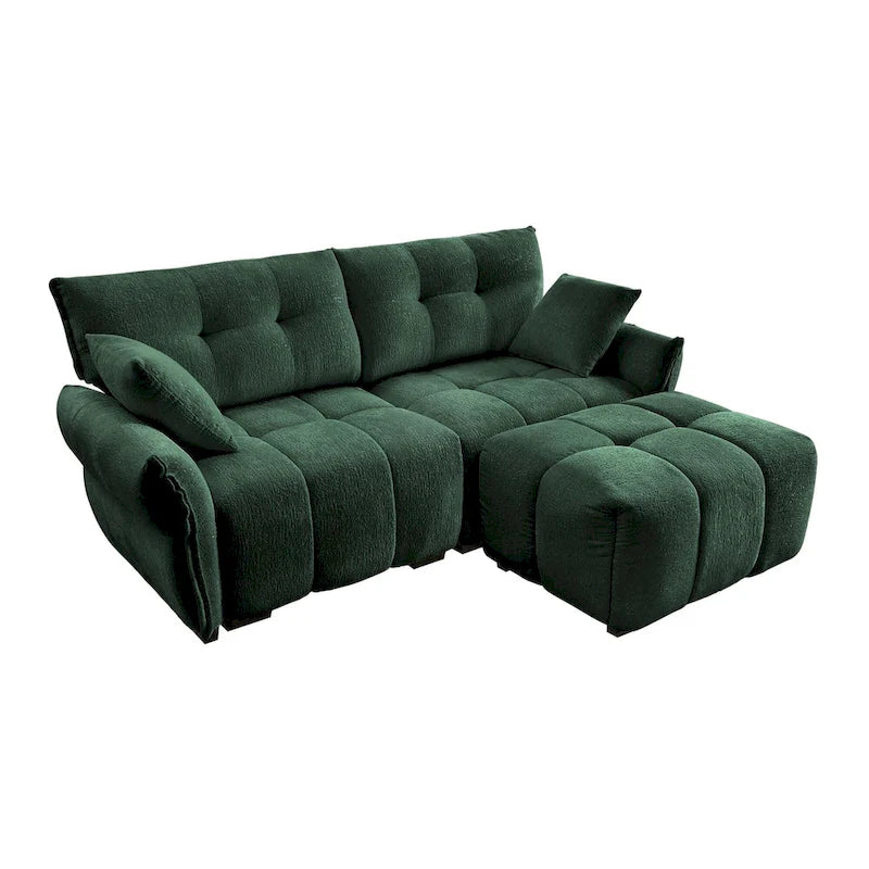 Green / White / Orange / Blue Chenille 2-Seater Sofa with Ottoman, 2-Seater