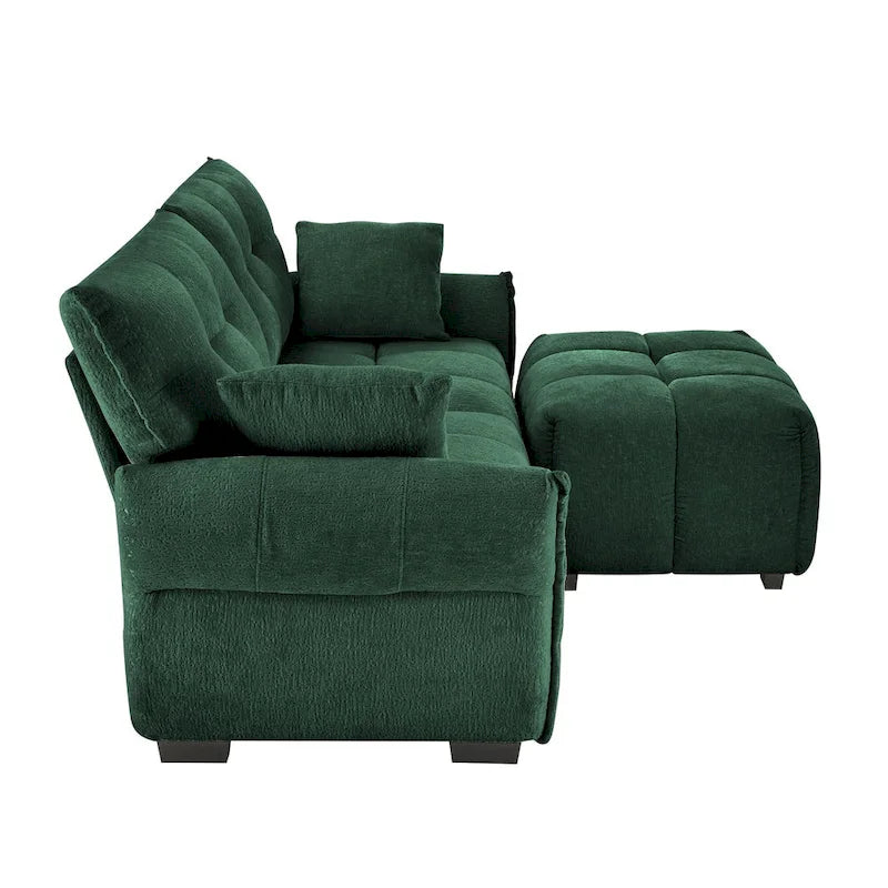 Green / White / Orange / Blue Chenille 2-Seater Sofa with Ottoman, 2-Seater