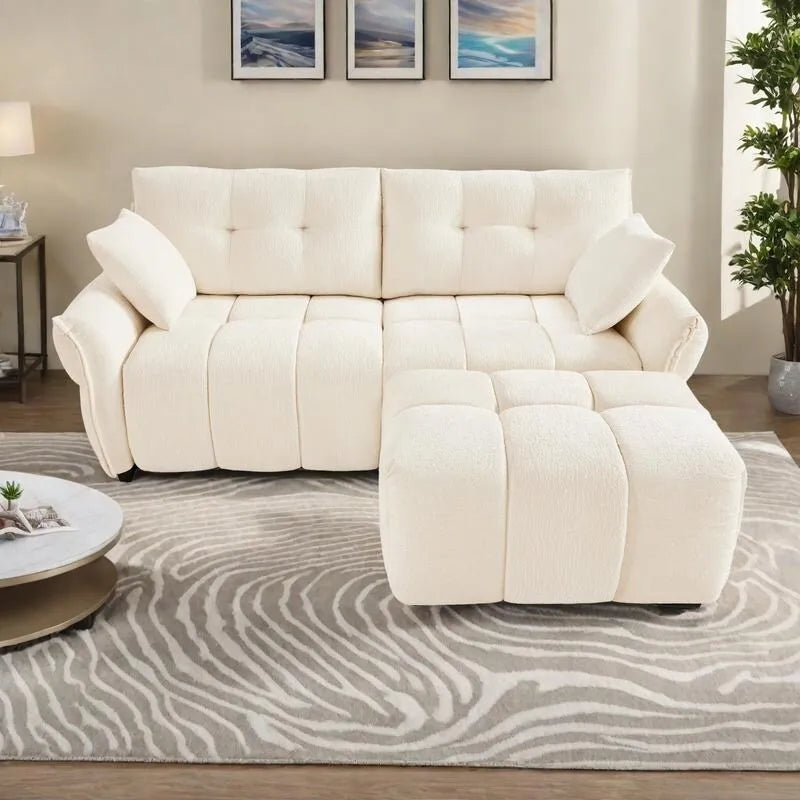 Green / White / Orange / Blue Chenille 2-Seater Sofa with Ottoman, 2-Seater