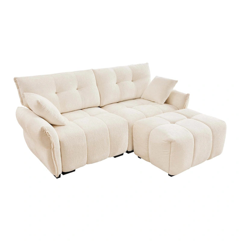 Green / White / Orange / Blue Chenille 2-Seater Sofa with Ottoman, 2-Seater