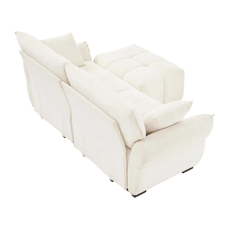 Green / White / Orange / Blue Chenille 2-Seater Sofa with Ottoman, 2-Seater
