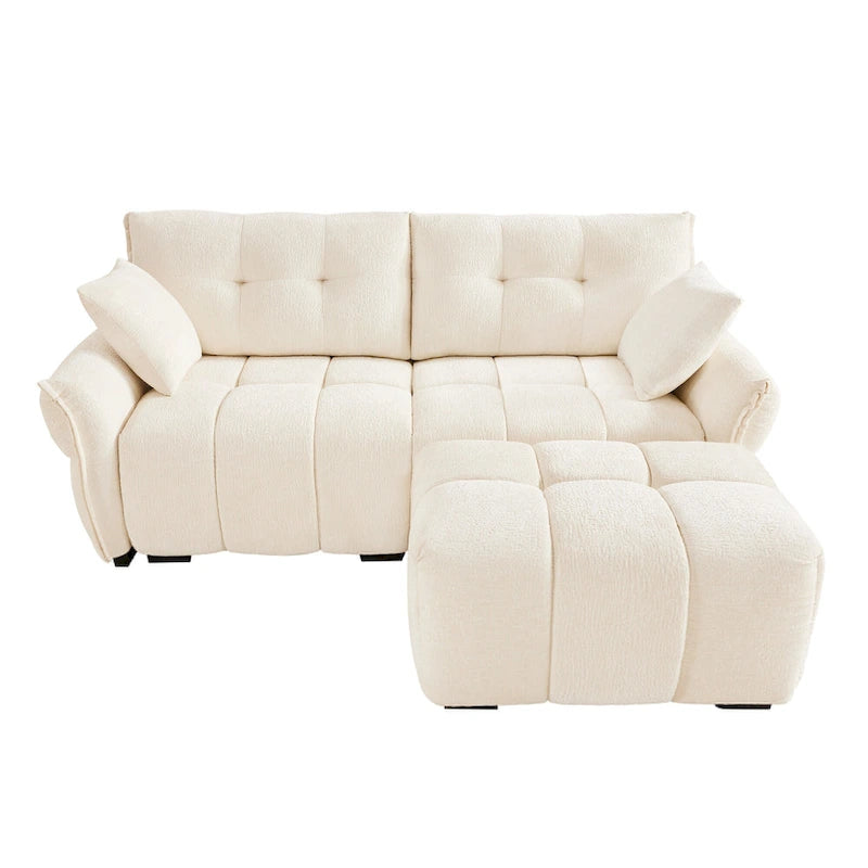 Green / White / Orange / Blue Chenille 2-Seater Sofa with Ottoman, 2-Seater