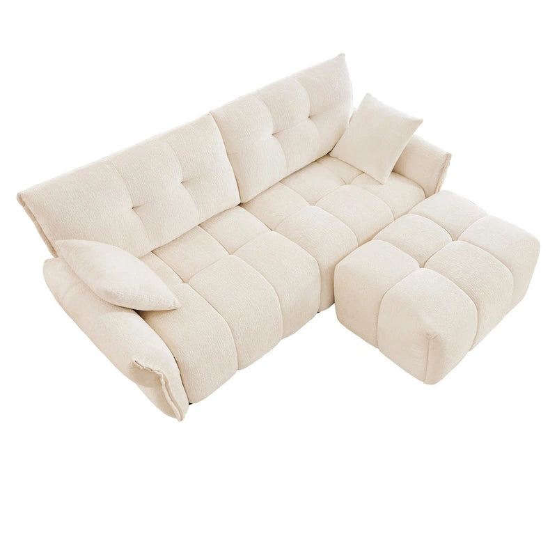 Green / White / Orange / Blue Chenille 2-Seater Sofa with Ottoman, 2-Seater