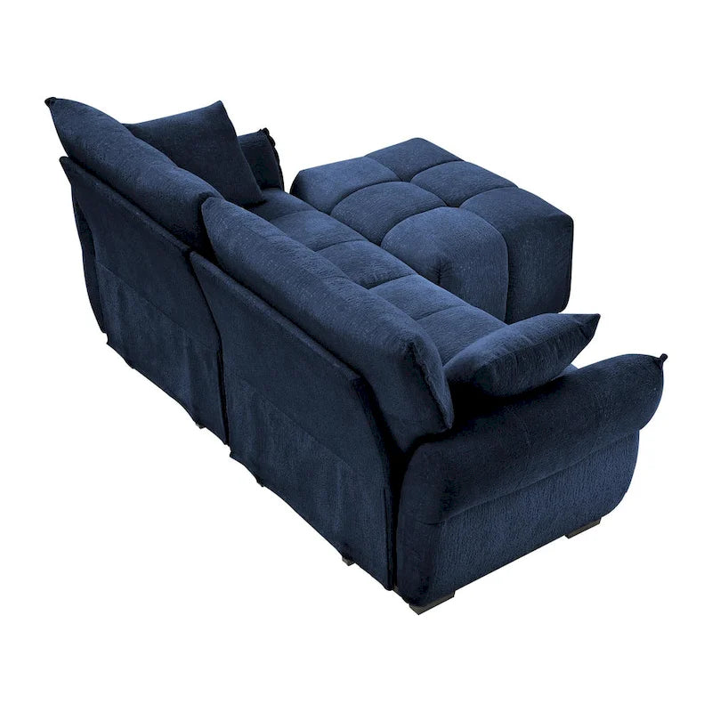 Green / White / Orange / Blue Chenille 2-Seater Sofa with Ottoman, 2-Seater