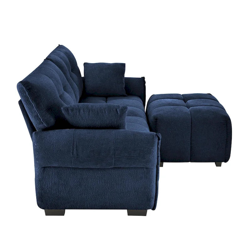 Green / White / Orange / Blue Chenille 2-Seater Sofa with Ottoman, 2-Seater
