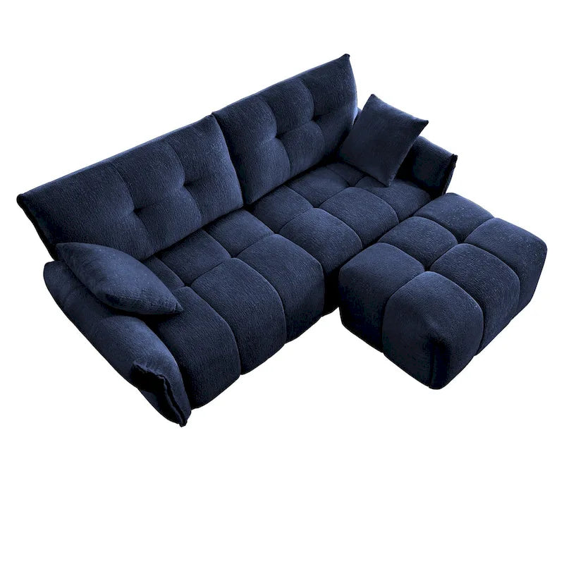Green / White / Orange / Blue Chenille 2-Seater Sofa with Ottoman, 2-Seater