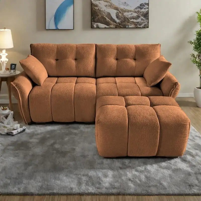 Green / White / Orange / Blue Chenille 2-Seater Sofa with Ottoman, 2-Seater