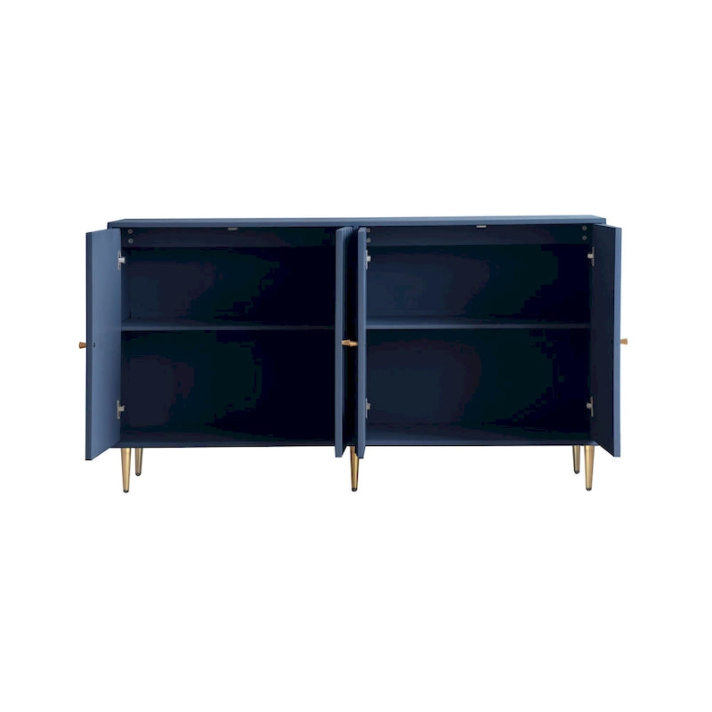 Green / Blue / Gray / Matte Black 4-Door Sideboard, Adjustable Shelves, Gold Knobs & Metal Legs