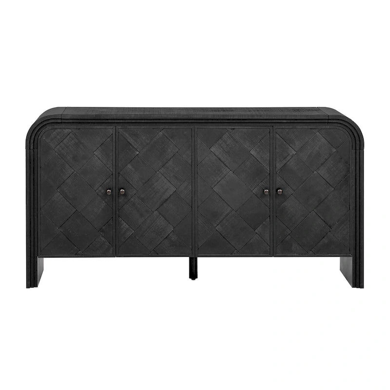 Beige Brown / Navy Blue / Black Wood Veneer 4-Door Sideboard for 1 Person Assembly