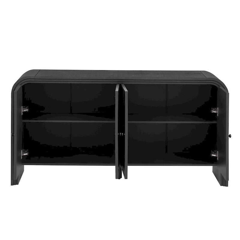 Beige Brown / Navy Blue / Black Wood Veneer 4-Door Sideboard for 1 Person Assembly
