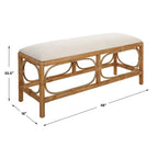 Brown Rattan-Wrapped Rectangular Bench, 2-Person