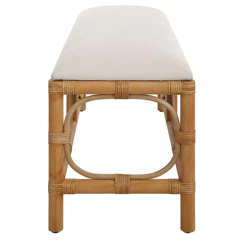 Brown Rattan-Wrapped Rectangular Bench, 2-Person