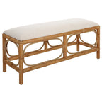 Brown Rattan-Wrapped Rectangular Bench, 2-Person