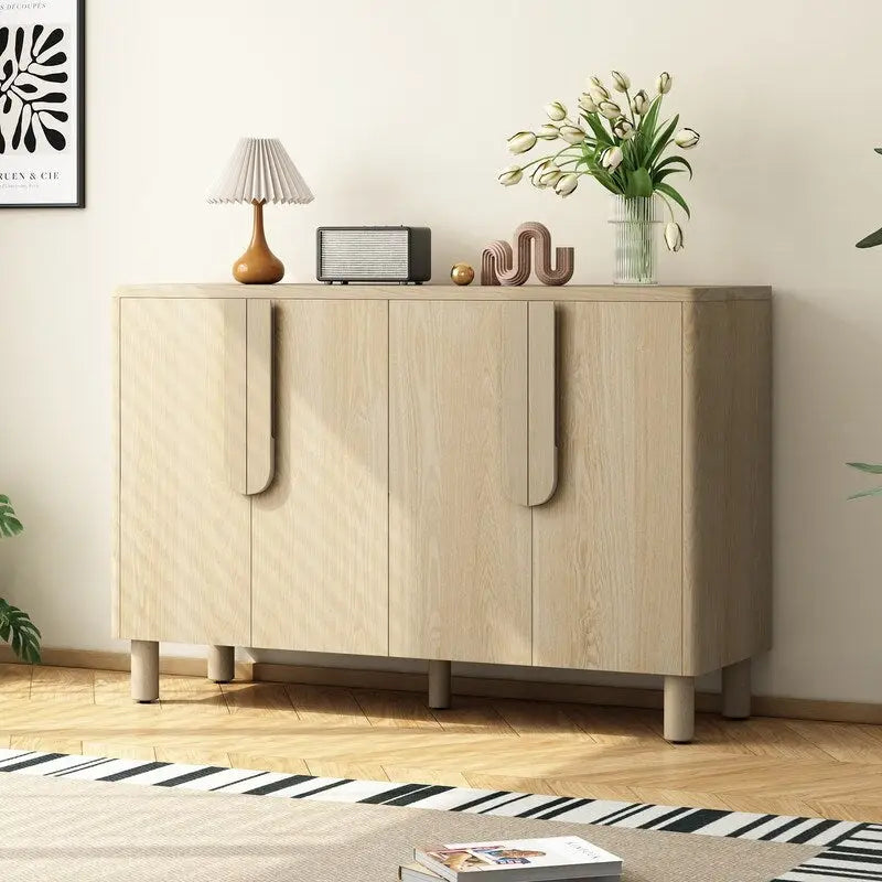 Natural, Minimalist, 4-Door Sideboard Cabinet, 2-Person Assembly