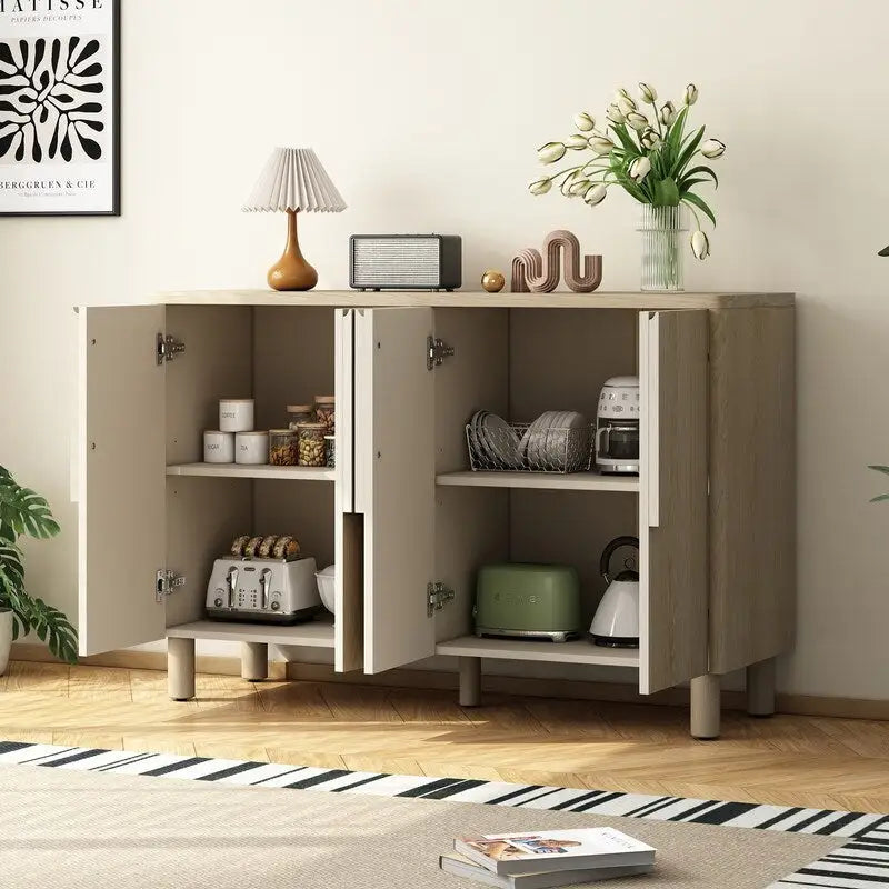 Natural, Minimalist, 4-Door Sideboard Cabinet, 2-Person Assembly