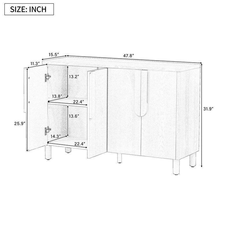 Natural, Minimalist, 4-Door Sideboard Cabinet, 2-Person Assembly