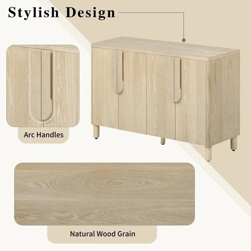 Natural, Minimalist, 4-Door Sideboard Cabinet, 2-Person Assembly