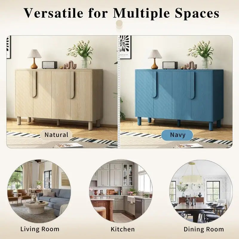 Natural, Minimalist, 4-Door Sideboard Cabinet, 2-Person Assembly