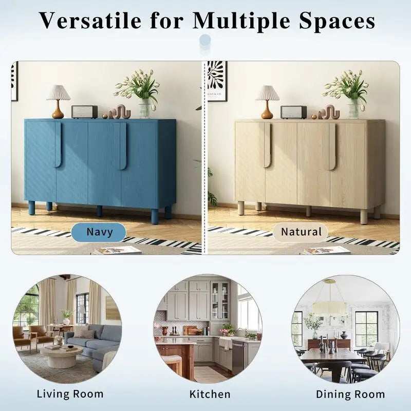Natural, Minimalist, 4-Door Sideboard Cabinet, 2-Person Assembly