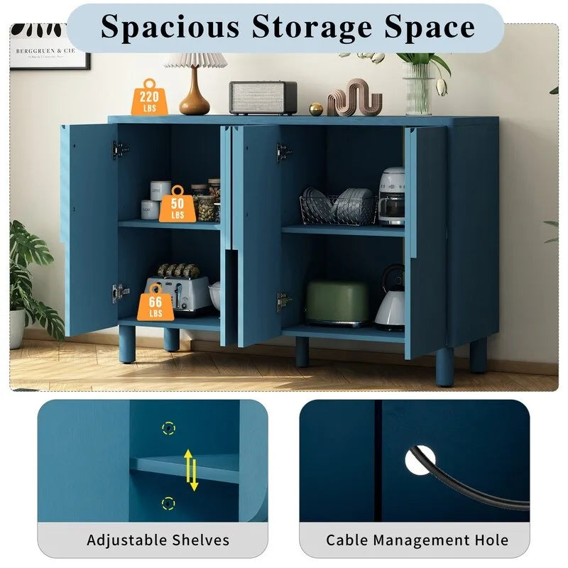 Natural, Minimalist, 4-Door Sideboard Cabinet, 2-Person Assembly