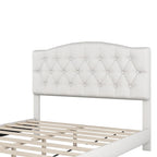Gray Upholstered Platform Bed, Curved Diamond-Tufted Headboard, Full/Queen/King, Fits 2
