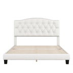 Gray Upholstered Platform Bed, Curved Diamond-Tufted Headboard, Full/Queen/King, Fits 2