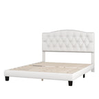 Gray Upholstered Platform Bed, Curved Diamond-Tufted Headboard, Full/Queen/King, Fits 2