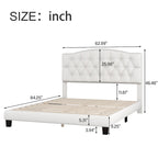 Gray Upholstered Platform Bed, Curved Diamond-Tufted Headboard, Full/Queen/King, Fits 2