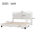 Gray Upholstered Platform Bed, Curved Diamond-Tufted Headboard, Full/Queen/King, Fits 2