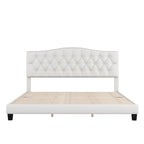 Gray Upholstered Platform Bed, Curved Diamond-Tufted Headboard, Full/Queen/King, Fits 2