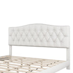 Gray Upholstered Platform Bed, Curved Diamond-Tufted Headboard, Full/Queen/King, Fits 2