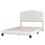 Gray Upholstered Platform Bed, Curved Diamond-Tufted Headboard, Full/Queen/King, Fits 2