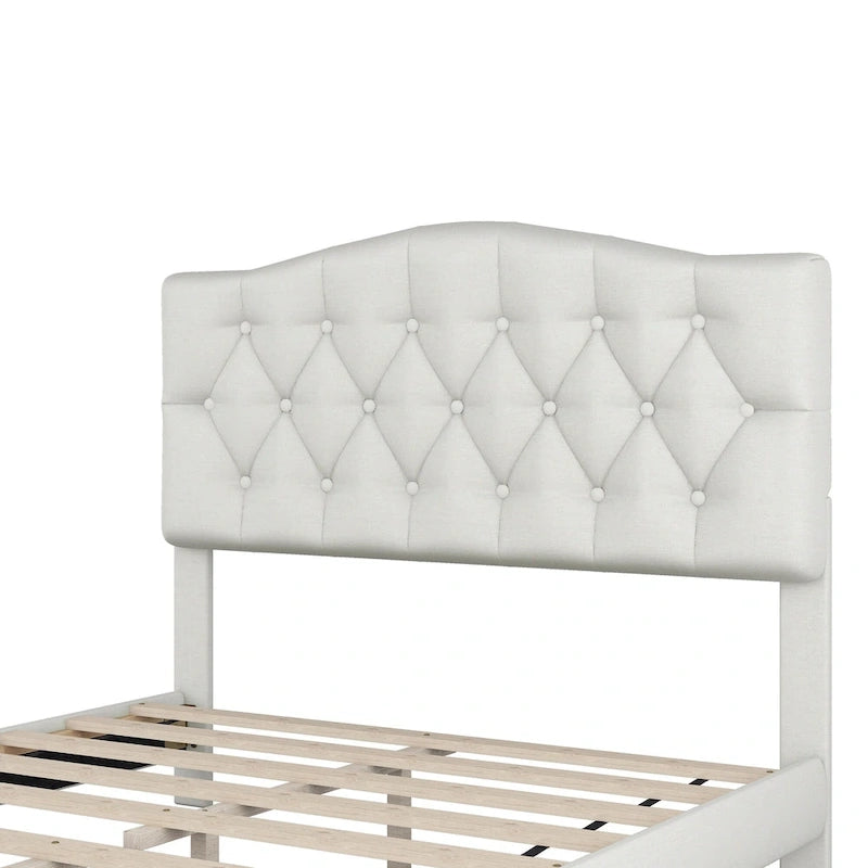 Gray Upholstered Platform Bed, Curved Diamond-Tufted Headboard, Full/Queen/King, Fits 2
