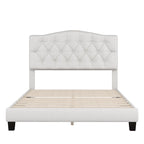 Gray Upholstered Platform Bed, Curved Diamond-Tufted Headboard, Full/Queen/King, Fits 2