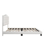 Gray Upholstered Platform Bed, Curved Diamond-Tufted Headboard, Full/Queen/King, Fits 2