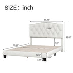 Gray Upholstered Platform Bed, Curved Diamond-Tufted Headboard, Full/Queen/King, Fits 2