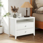 Dark Grey / White / Black Wide Nightstand with 2 Drawers & Open Shelf – 1-Person Bedside Table