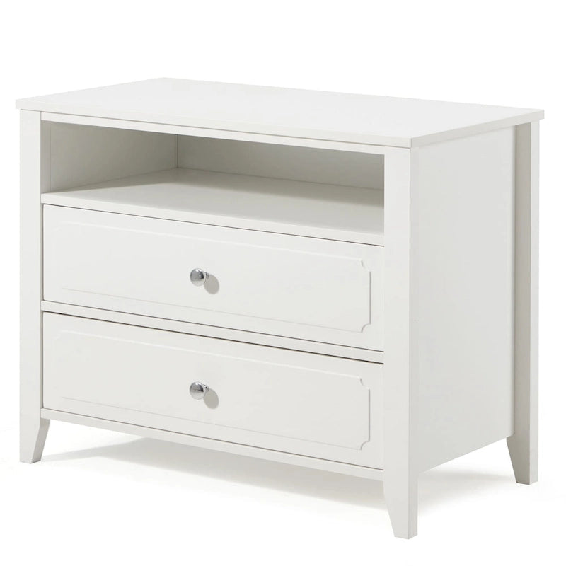 Dark Grey / White / Black Wide Nightstand with 2 Drawers & Open Shelf – 1-Person Bedside Table