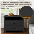 Dark Grey / White / Black Wide Nightstand with 2 Drawers & Open Shelf – 1-Person Bedside Table