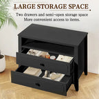 Dark Grey / White / Black Wide Nightstand with 2 Drawers & Open Shelf – 1-Person Bedside Table