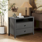 Dark Grey / White / Black Wide Nightstand with 2 Drawers & Open Shelf – 1-Person Bedside Table